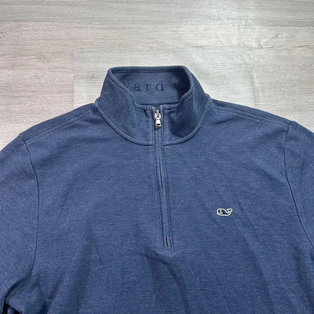 Vineyard Vines Sweater Mens Medium Blue Waffle Knit 1/4 Zip Mock Neck Pullover‎